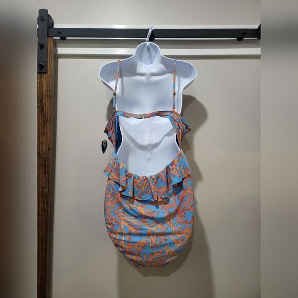 DECREE Swim Coral print monokini NWT size XXL blue and orange - Picture 2 of 3